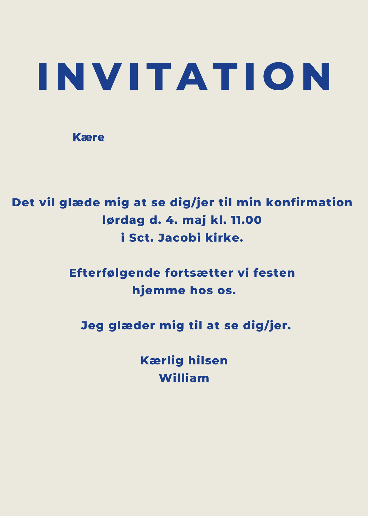 Klassisk blå konfirmation invitation