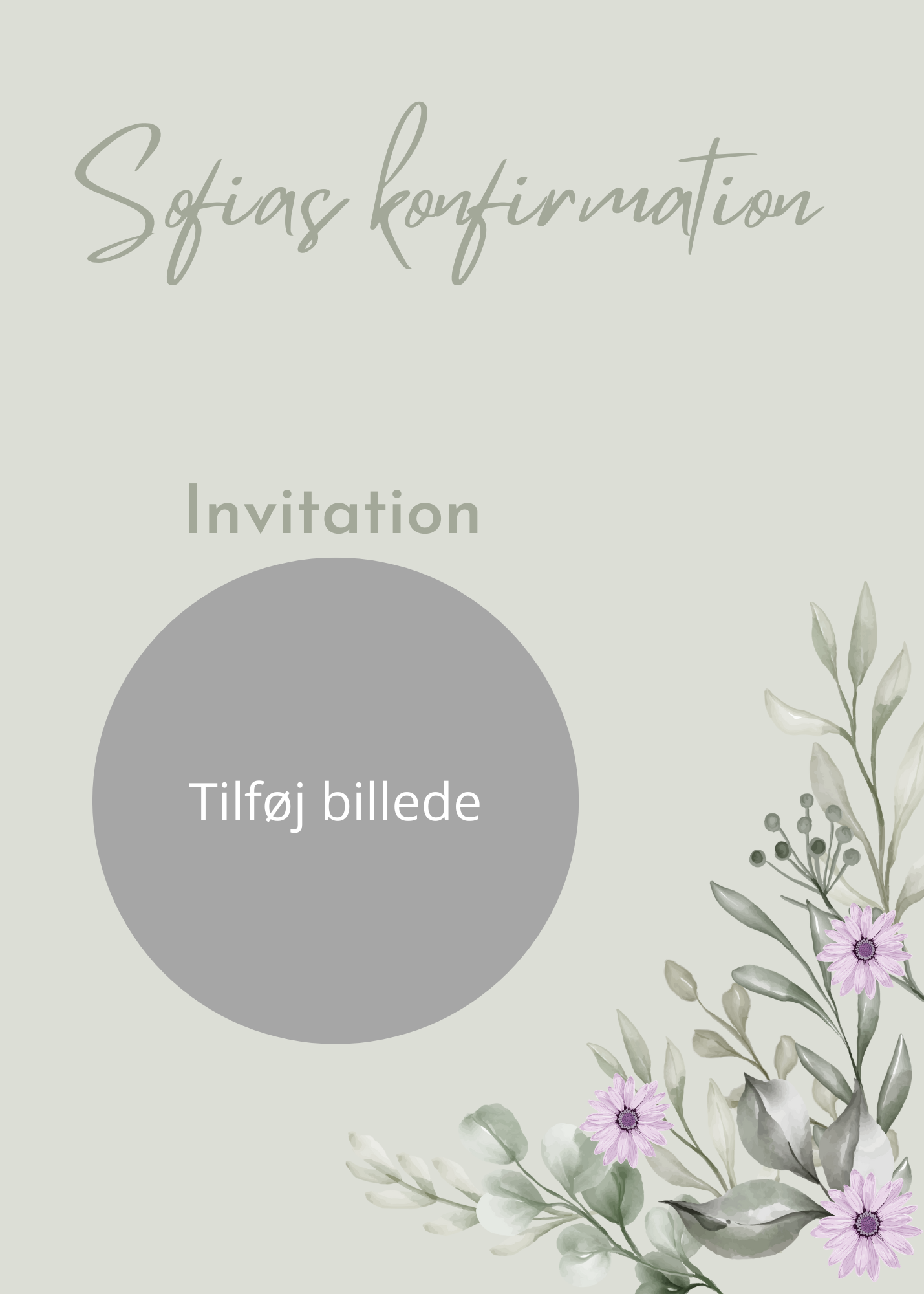 Grønne blade med lilla blomster invitation