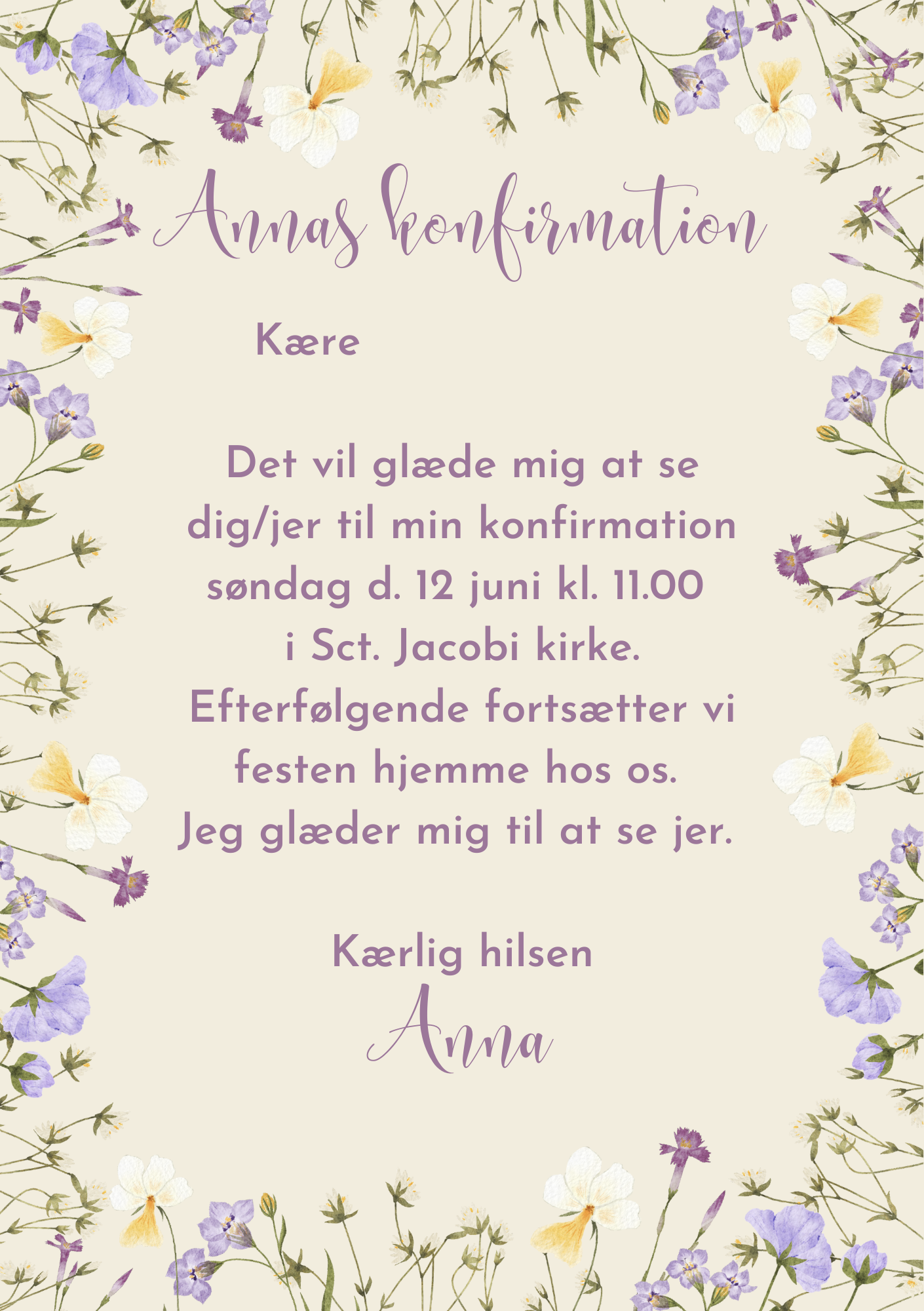 Lilla blomster invitation